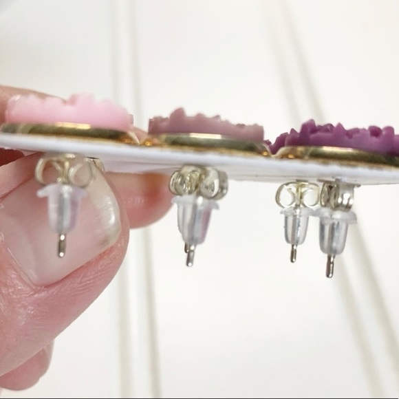 PLUM Rose Druzy Earrings Triple Set - Picture 2 of 2